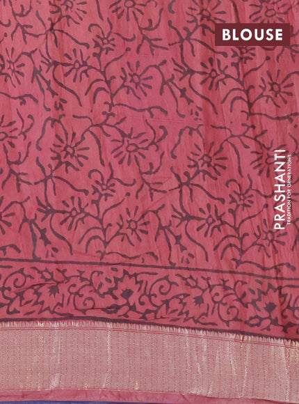 Chanderi silk cotton saree pastel peach and blue shade with natural vegetable prints and zari woven gotapatti lace border