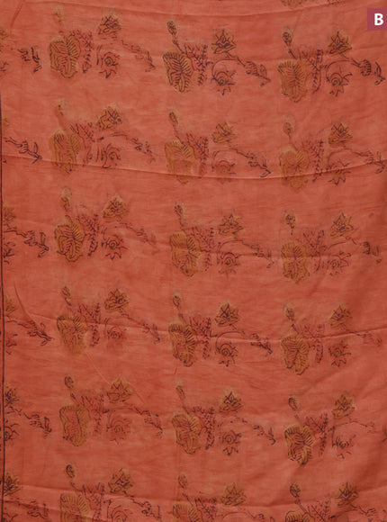 Chanderi silk cotton saree rustic orange and black with natural vegetable prints and zari woven gotapatti lace border