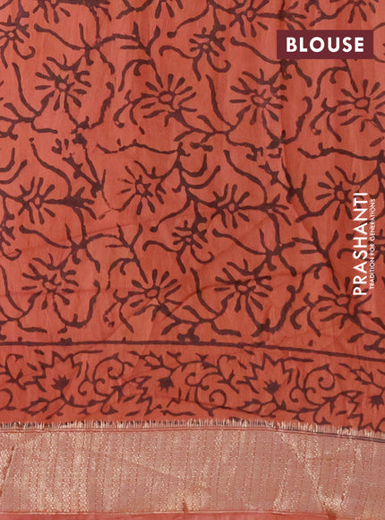 Chanderi silk cotton saree rustic orange and black with natural vegetable prints and zari woven gotapatti lace border