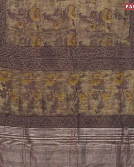 Chanderi silk cotton saree elaichi green and navy blue with natural vegetable prints and zari woven gotapatti lace border