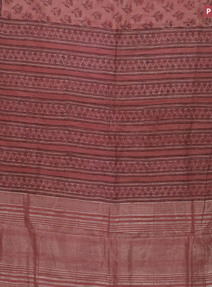 Chanderi silk cotton saree rust shade and grey with natural vegetable prints and zari woven gotapatti lace border