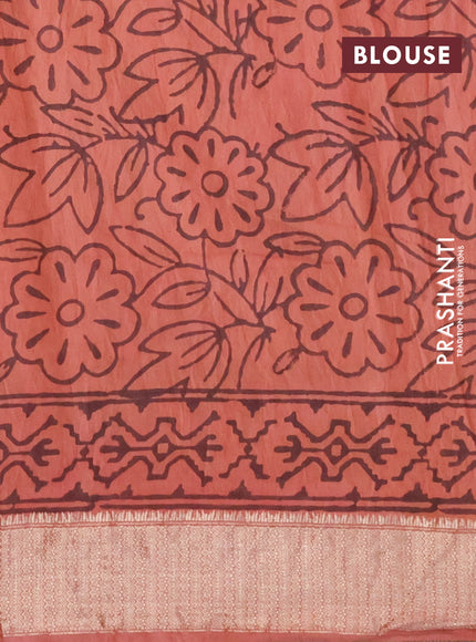 Chanderi silk cotton saree rustic orange and black with natural vegetable prints and zari woven gotapatti lace border