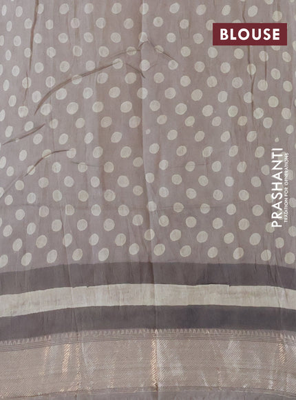 Chanderi silk cotton saree beige and grey with natural vegetable prints and zari woven gotapatti lace border