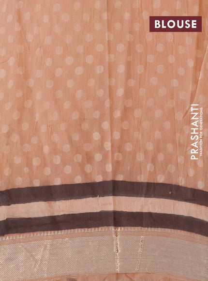 Chanderi silk cotton saree pastel peach and green with natural vegetable prints and zari woven gotapatti lace border