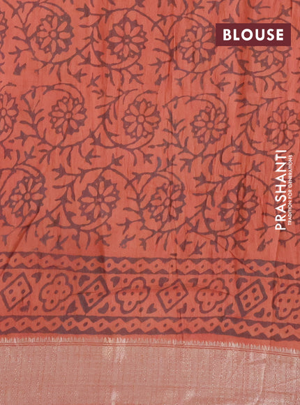 Chanderi silk cotton saree rustic orange and grey shade with natural vegetable prints and zari woven gotapatti lace border