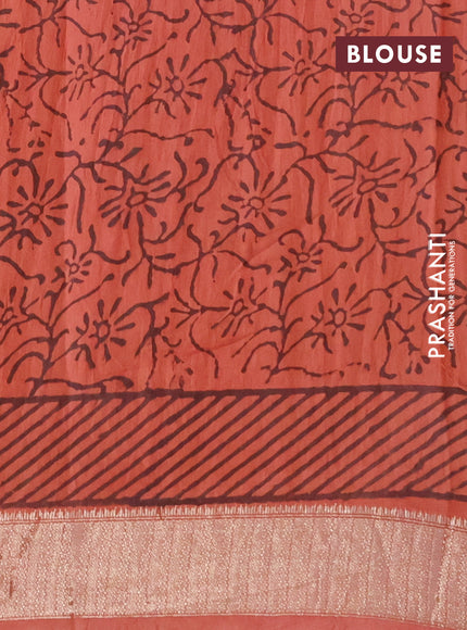 Chanderi silk cotton saree rust shade and black with natural vegetable prints and zari woven gotapatti lace border