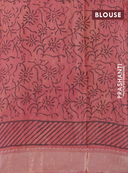 Chanderi silk cotton saree paste peach shade and black with natural vegetable prints and zari woven gotapatti lace border