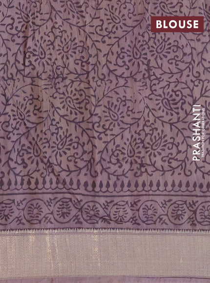 Chanderi silk cotton saree pastel brown shade and maroon with natural vegetable prints and zari woven gotapatti lace border