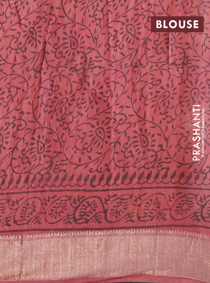 Chanderi silk cotton saree pastel peach shade and black with natural vegetable prints and zari woven gotapatti lace border