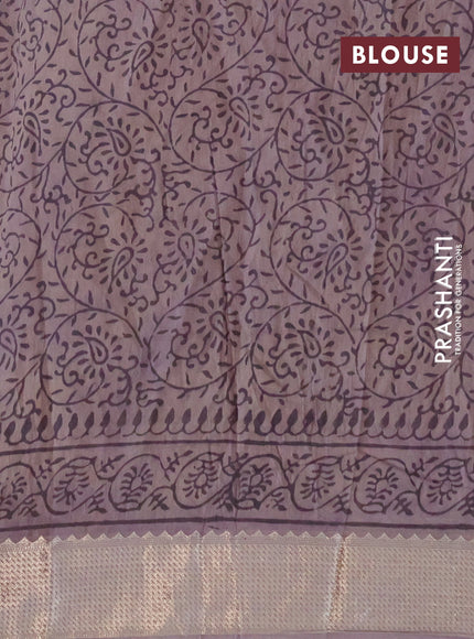 Chanderi silk cotton saree grey and maroon with natural vegetable prints and zari woven gotapatti lace border