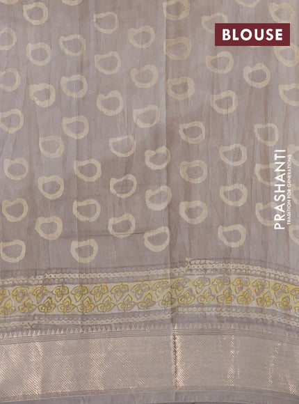 Chanderi silk cotton saree beige and maroon with natural vegetable prints and zari woven gotapatti lace border