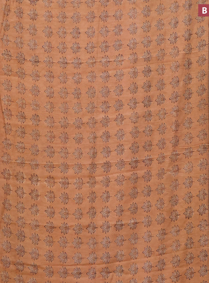 Chanderi silk cotton saree pale orange and black with natural vegetable butta prints and zari woven gotapatti lace border