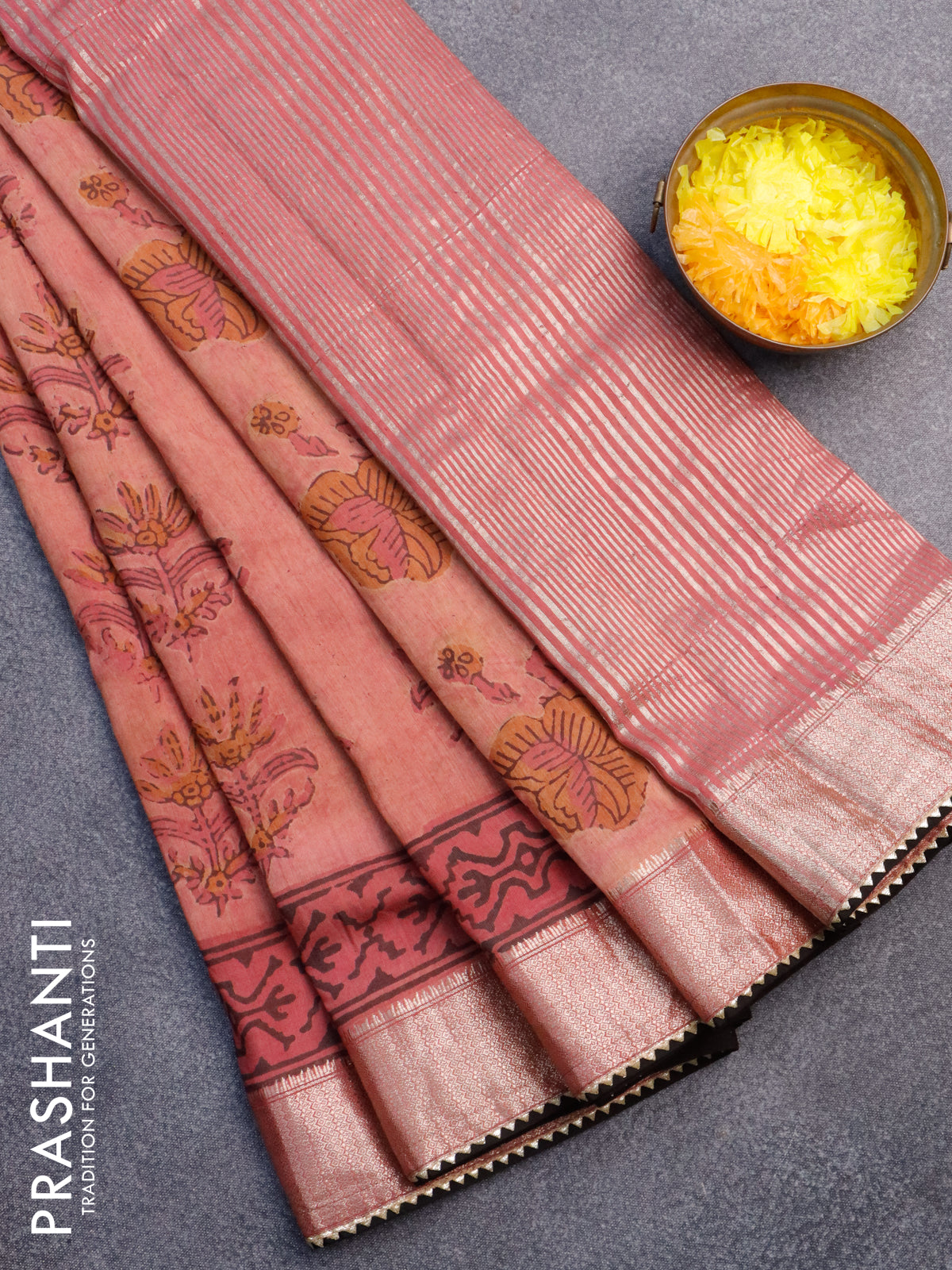 Chanderi silk cotton saree pastel peach pink shade and black with ...