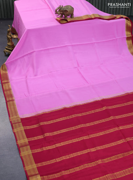 Pure mysore silk saree light pink and dark pink with plain body and zari woven border