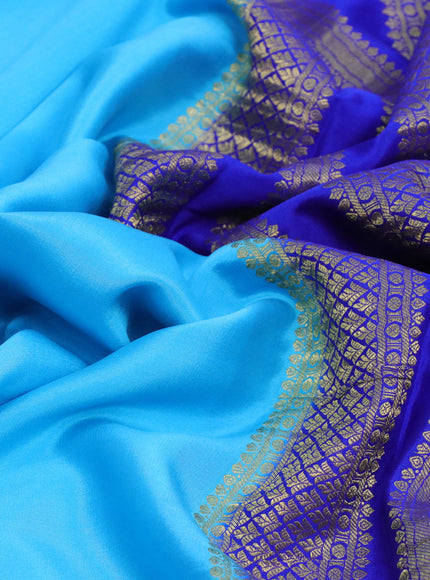 Pure mysore silk saree light blue and blue with plain body and long rettapet zari woven border