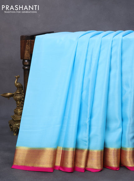 Pure mysore silk saree light blue and pink with plain body and zari woven border