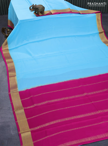 Pure mysore silk saree light blue and pink with plain body and zari woven border