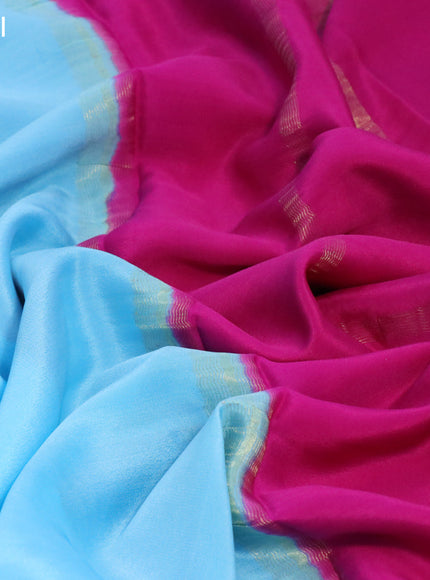 Pure mysore silk saree light blue and pink with plain body and zari woven border