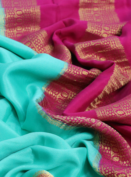 Pure mysore silk saree teal blue shade and pink with plain body and zari woven border