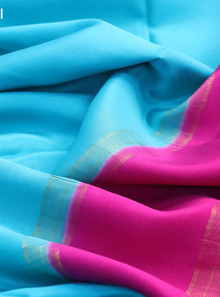 Pure mysore silk saree teal blue and magenta pink blue with plain body and zari woven border