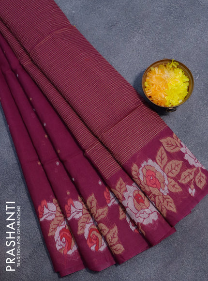 Semi dupion saree purple with silver & gold zari woven buttas and floral design zari woven border