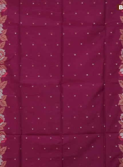 Semi dupion saree purple with silver & gold zari woven buttas and floral design zari woven border