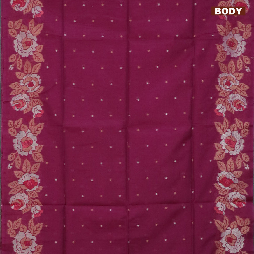 Semi dupion saree purple with silver & gold zari woven buttas and floral design zari woven border