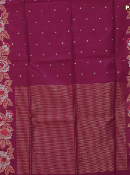 Semi dupion saree purple with silver & gold zari woven buttas and floral design zari woven border