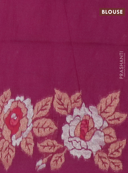 Semi dupion saree purple with silver & gold zari woven buttas and floral design zari woven border