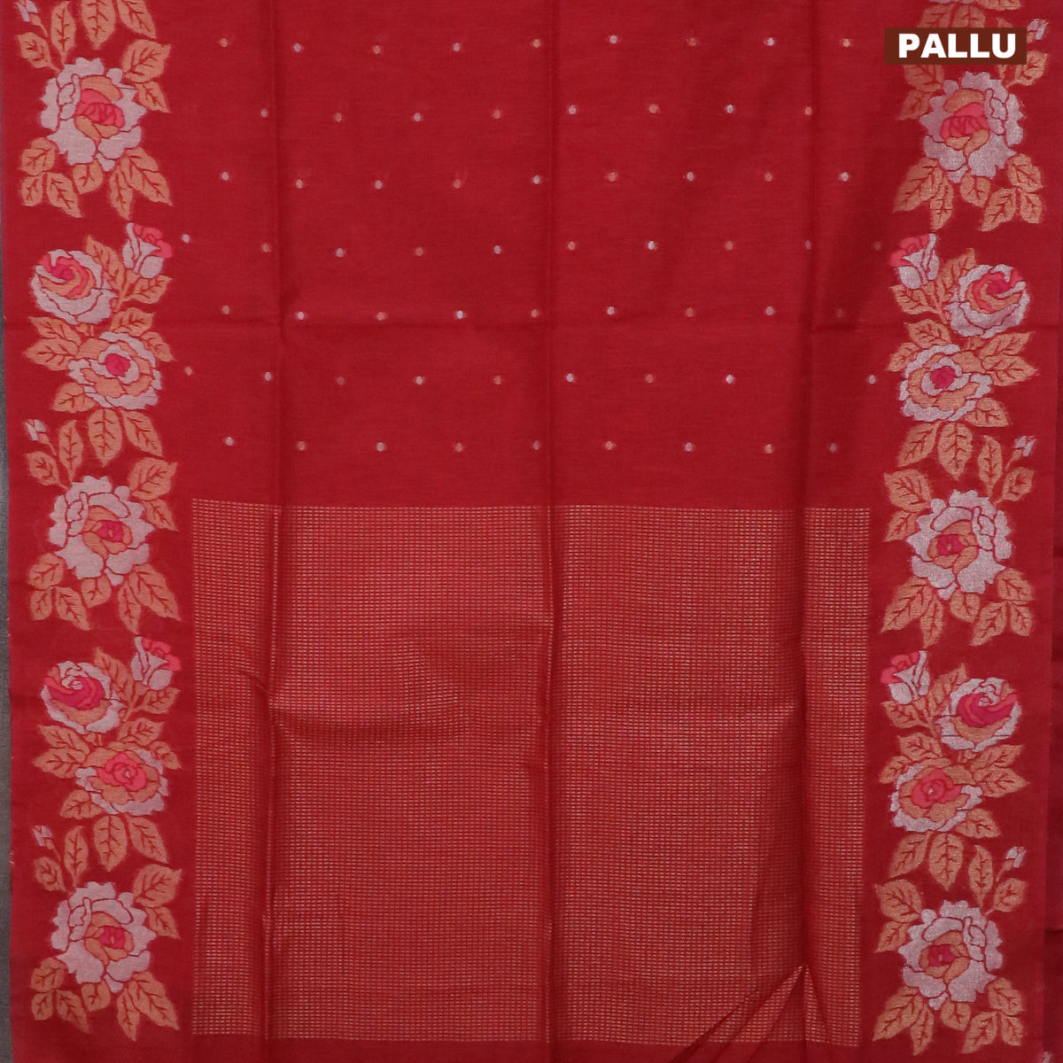 Semi dupion saree red with silver & gold zari woven buttas and floral ...