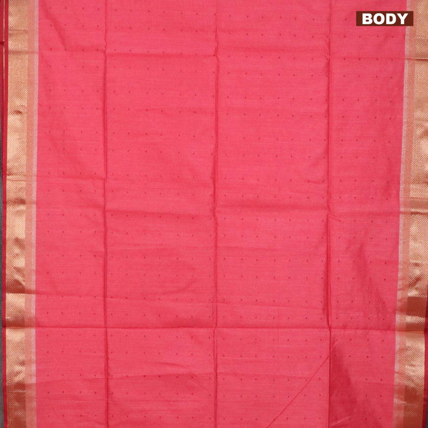 Semi dupion saree pink shade and maroon with thread woven buttas and zari woven border