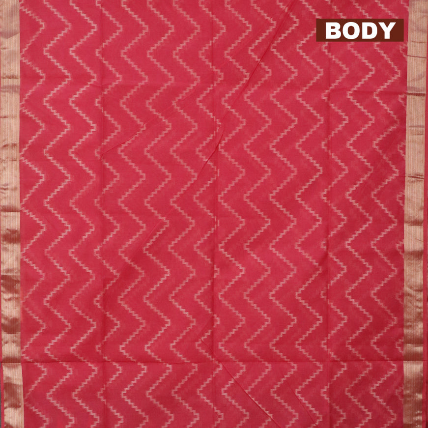 Semi dupion saree pink shade with allover zig zag weaves and zari woven border