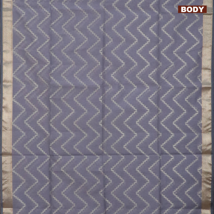 Semi dupion saree grey with allover zig zag weaves and zari woven border