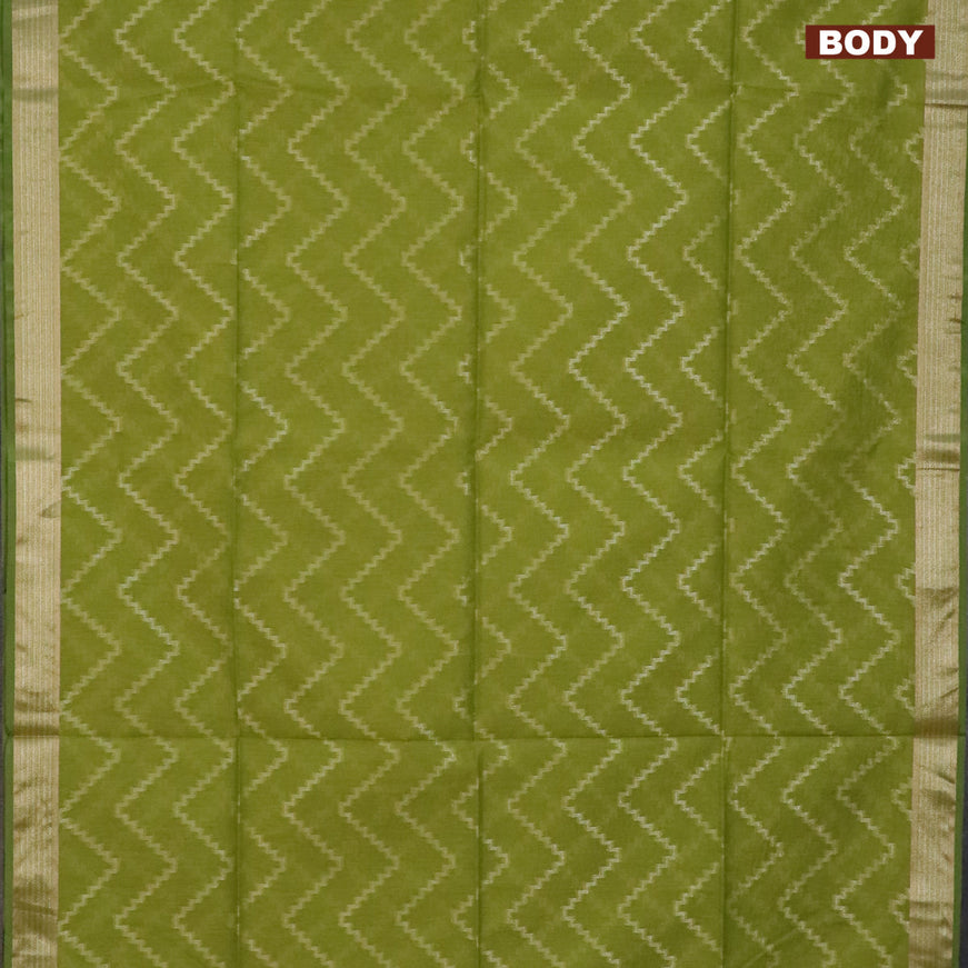 Semi dupion saree light green with allover zig zag weaves and zari woven border