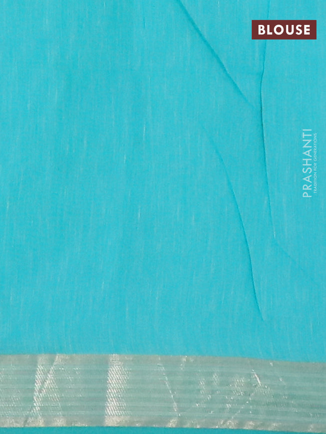 Semi dupion saree teal blue with allover zig zag weaves and zari woven border