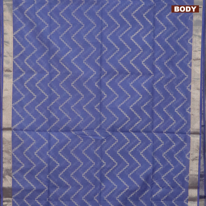 Semi dupion saree blue shade with allover zig zag weaves and zari woven border