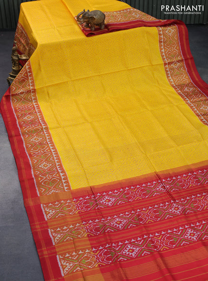 Rajkot patola silk saree yellow and red with allover ikat weaves and ikat woven zari border