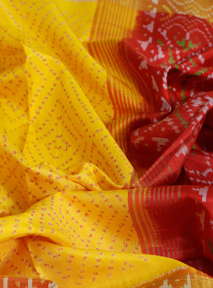 Rajkot patola silk saree yellow and red with allover ikat weaves and ikat woven zari border