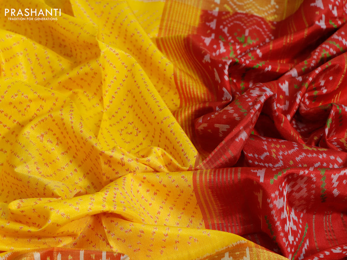 Rajkot patola silk saree yellow and red with allover ikat weaves and ikat woven zari border