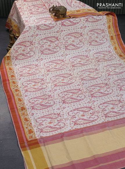 Rajkot patola silk saree off white and maroon shade with allover ikat weaves and zari woven border