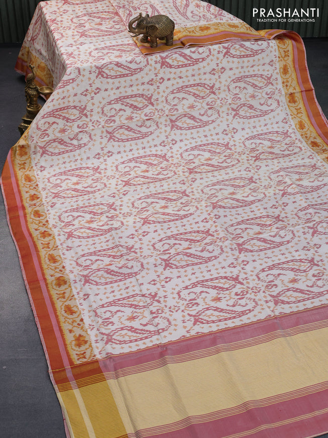 Rajkot patola silk saree off white and maroon shade with allover ikat weaves and zari woven border