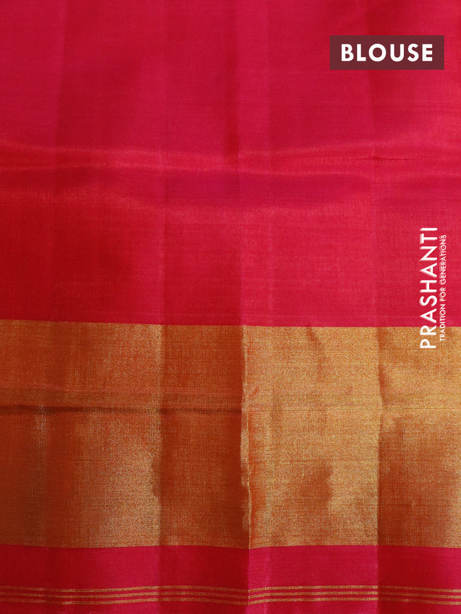 Rajkot patola silk saree off white and pink with allover ikat weaves and ikat woven zari border