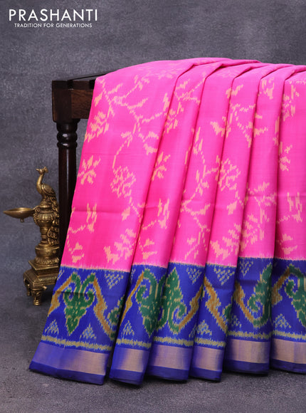 Rajkot patola silk saree light pink and blue with allover ikat weaves and zari woven border