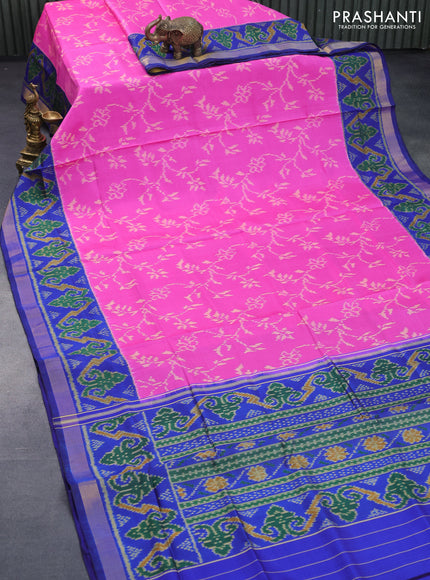 Rajkot patola silk saree light pink and blue with allover ikat weaves and zari woven border