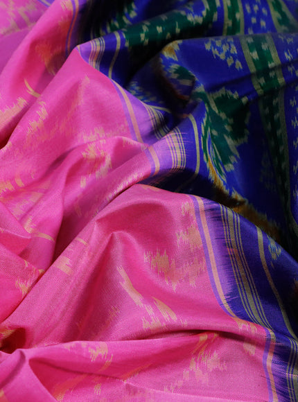 Rajkot patola silk saree light pink and blue with allover ikat weaves and zari woven border