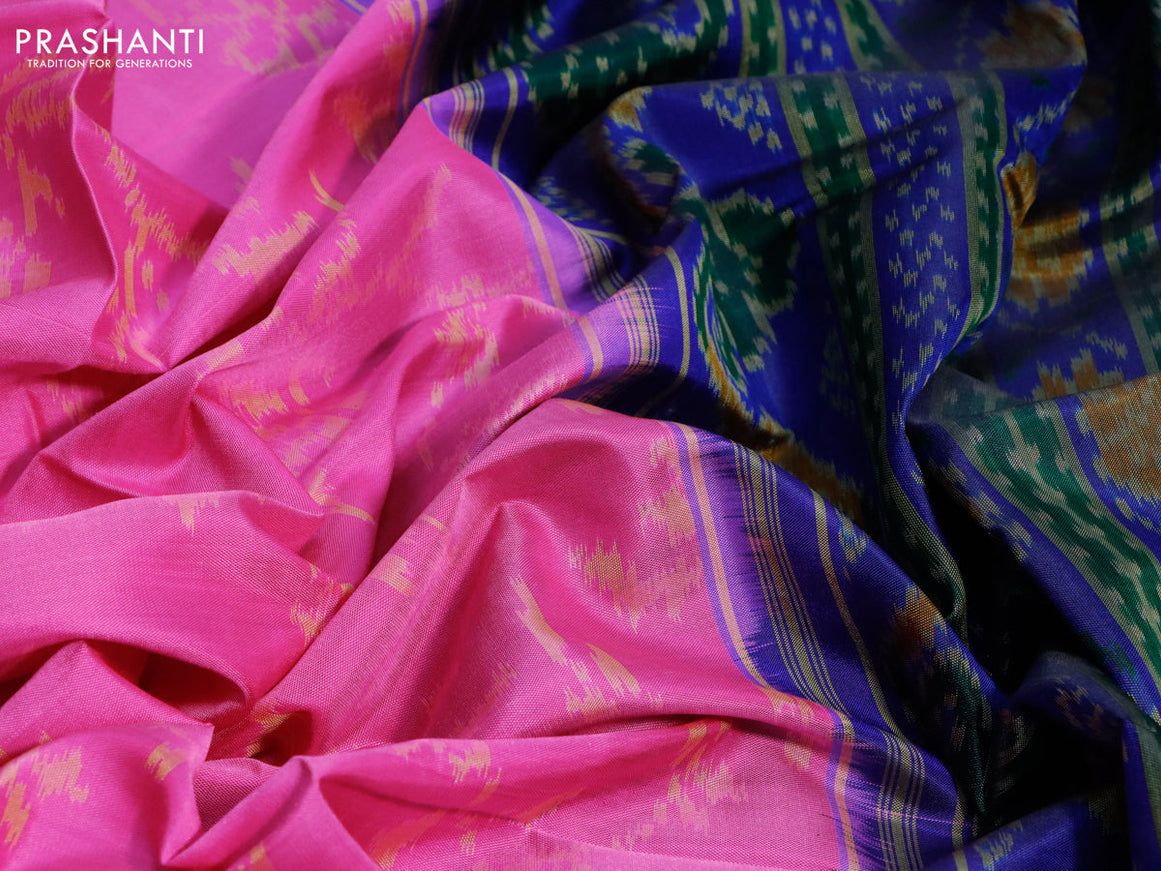 Rajkot patola silk saree light pink and blue with allover ikat weaves and zari woven border