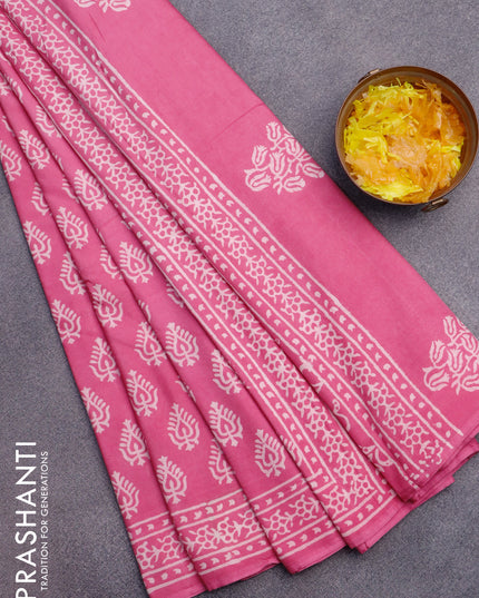 Pashmina silk saree pink shade with butta prints and printed border