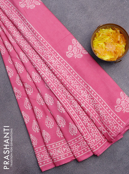 Pashmina silk saree pink shade with butta prints and printed border