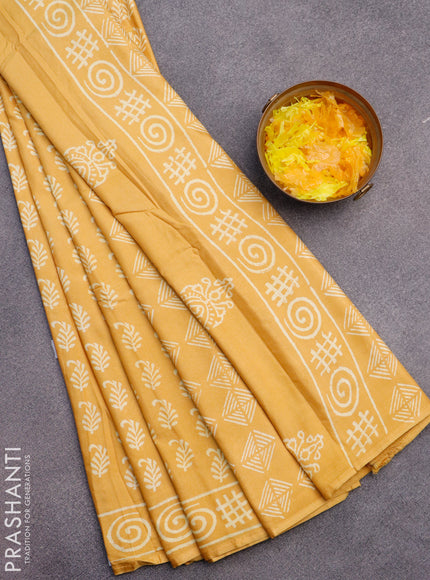 Pashmina silk saree mustard yellow with butta prints and printed border