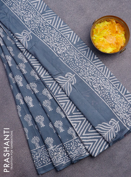 Pashmina silk saree grey with butta prints and printed border